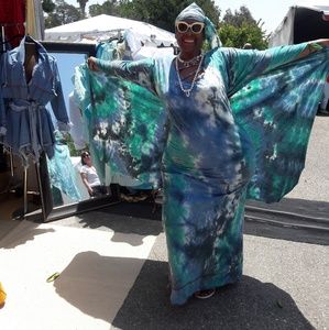 Tye Dye Fitted Dress with Cut Out Cape